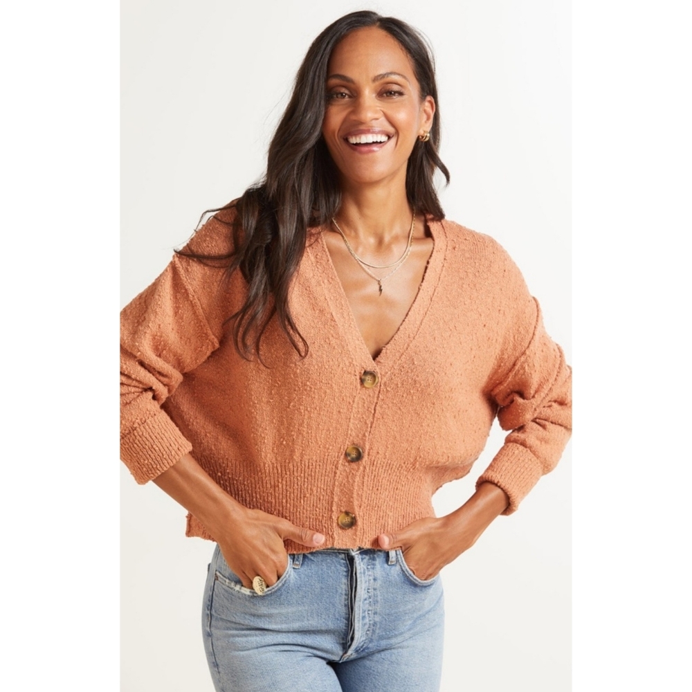 Free People Cropped Burnt Orange Button-Front Cardigan